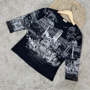 Cactus Women’s Y2K Style Italy Graphic Baby Tee 3/4 Sleeve in Black M